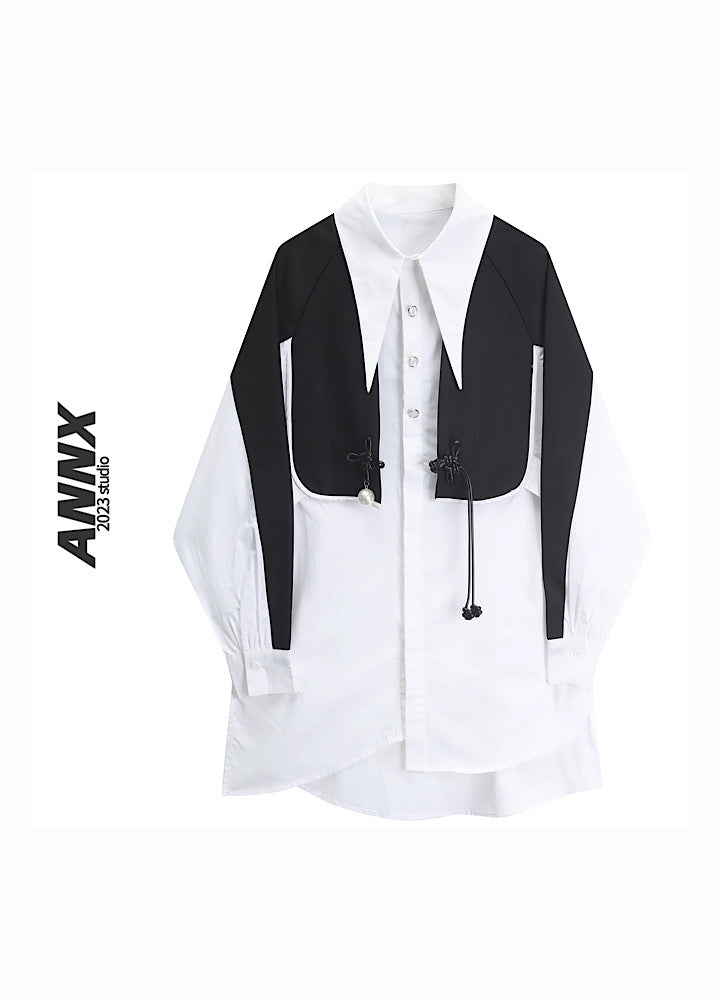 【ANNX】Monotone color vest set loose silhouette shirt  AN0009
