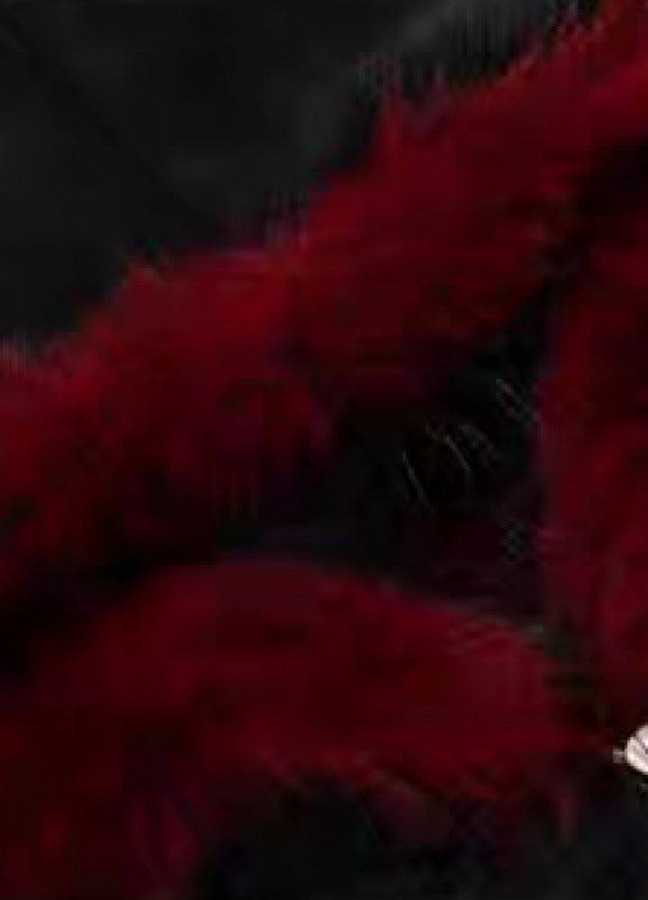 【TR BRUSHSHIFT】Red inner collar simple design fur hoodie jacket  TB0070