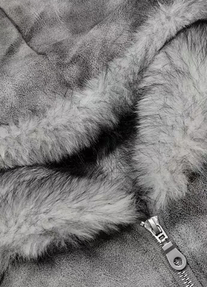 【MR nearly】Gray base wash full-zip fur hoodie jacket  MR0165