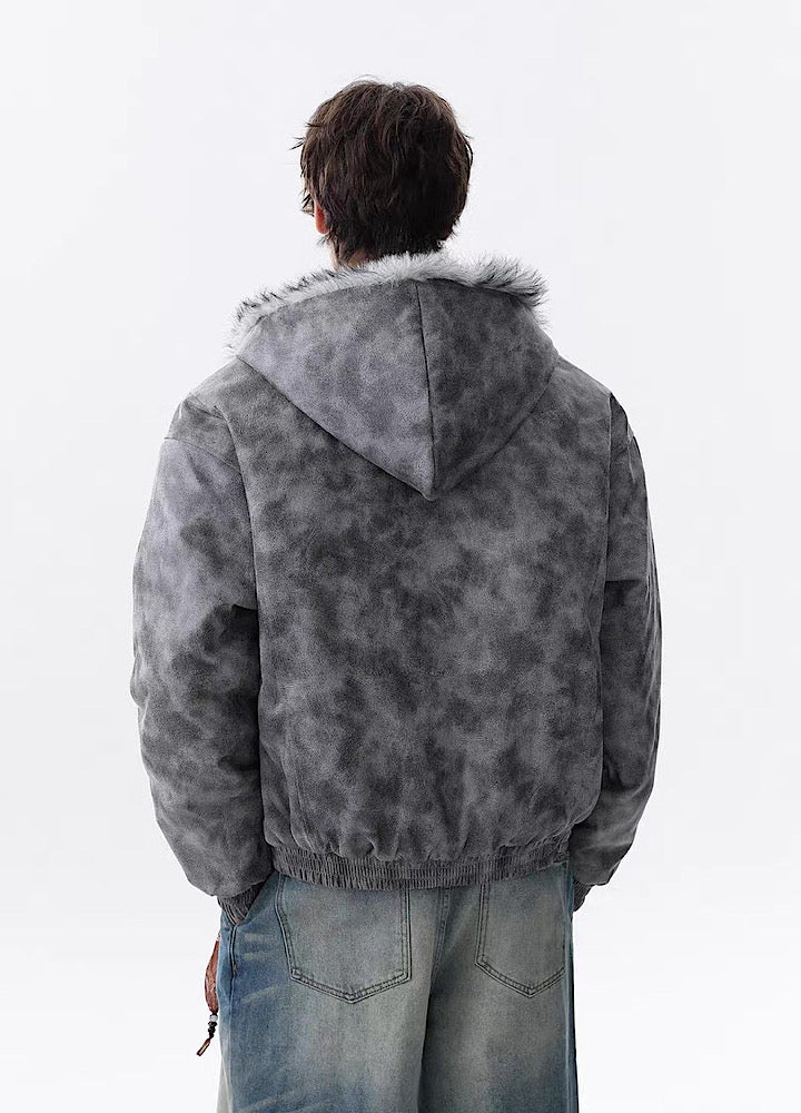 【MR nearly】Gray base wash full-zip fur hoodie jacket  MR0165