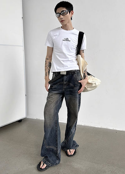 【Very Fewest】Washed vintage inverted triangle denim  VF0024