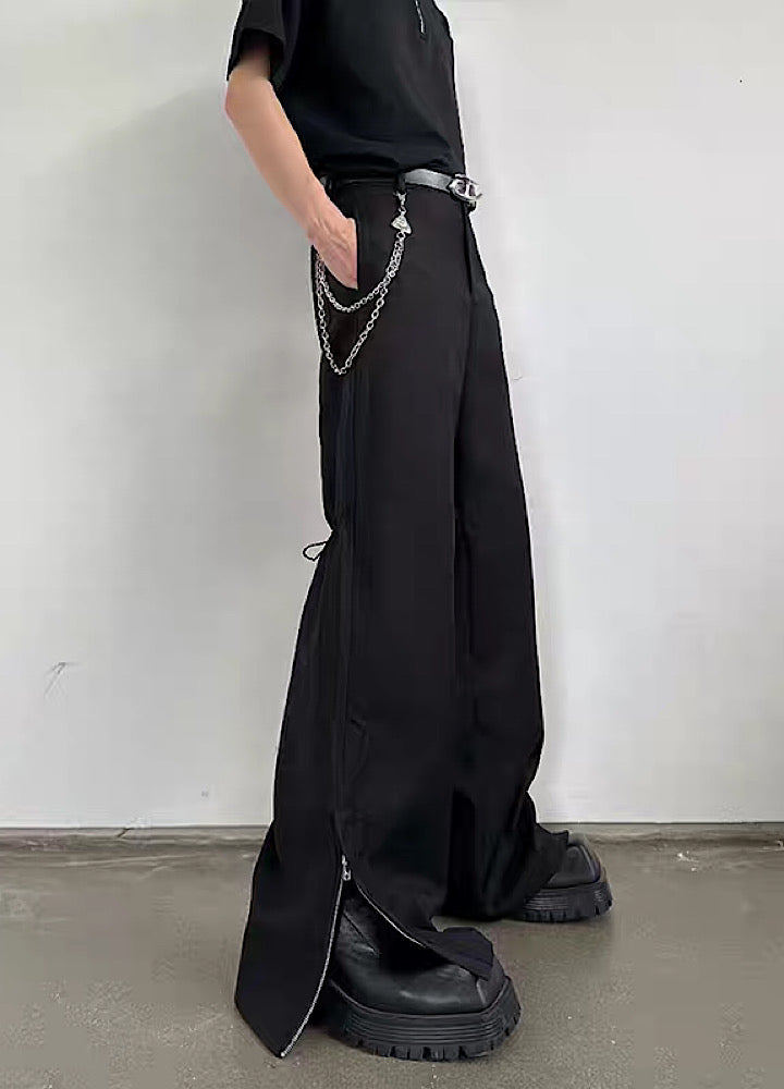 【MARTHENAUT】Straight flare silhouette cool black simple slacks pants  MH0073