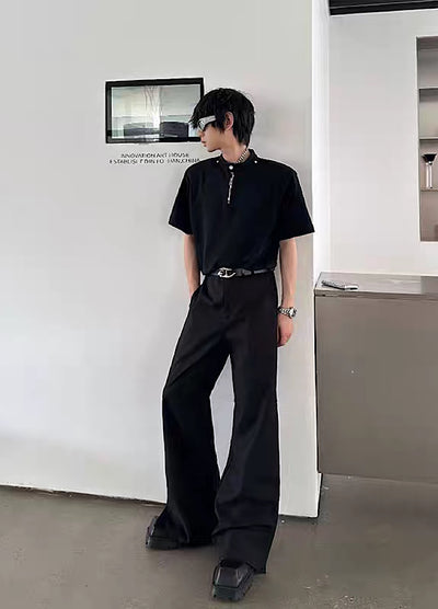 【MARTHENAUT】Straight flare silhouette cool black simple slacks pants  MH0073