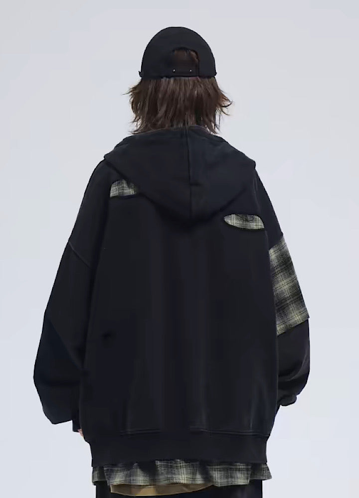 [A SQUARE ROOT] Shirt docking style full zip design hoodie AR0025