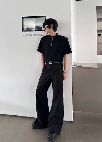 【MARTHENAUT】Straight flare silhouette cool black simple slacks pants  MH0073