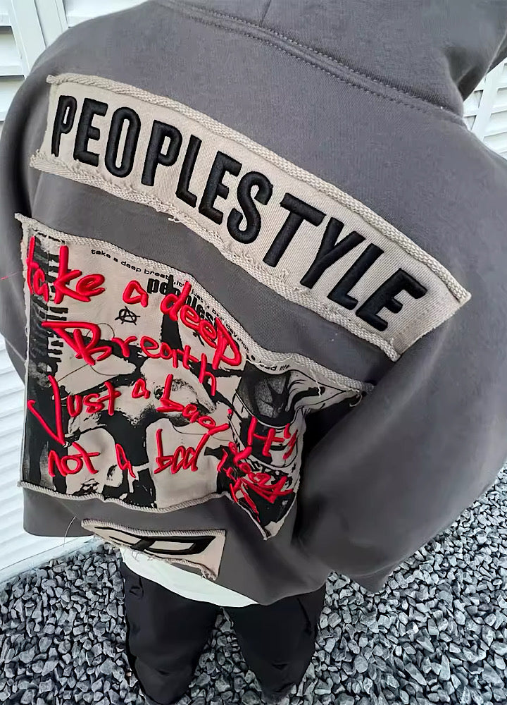 【People Style】Plumped loose silhouette dull design over hoodie  PS0014