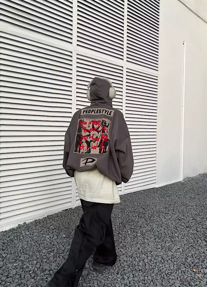 【People Style】Plumped loose silhouette dull design over hoodie  PS0014