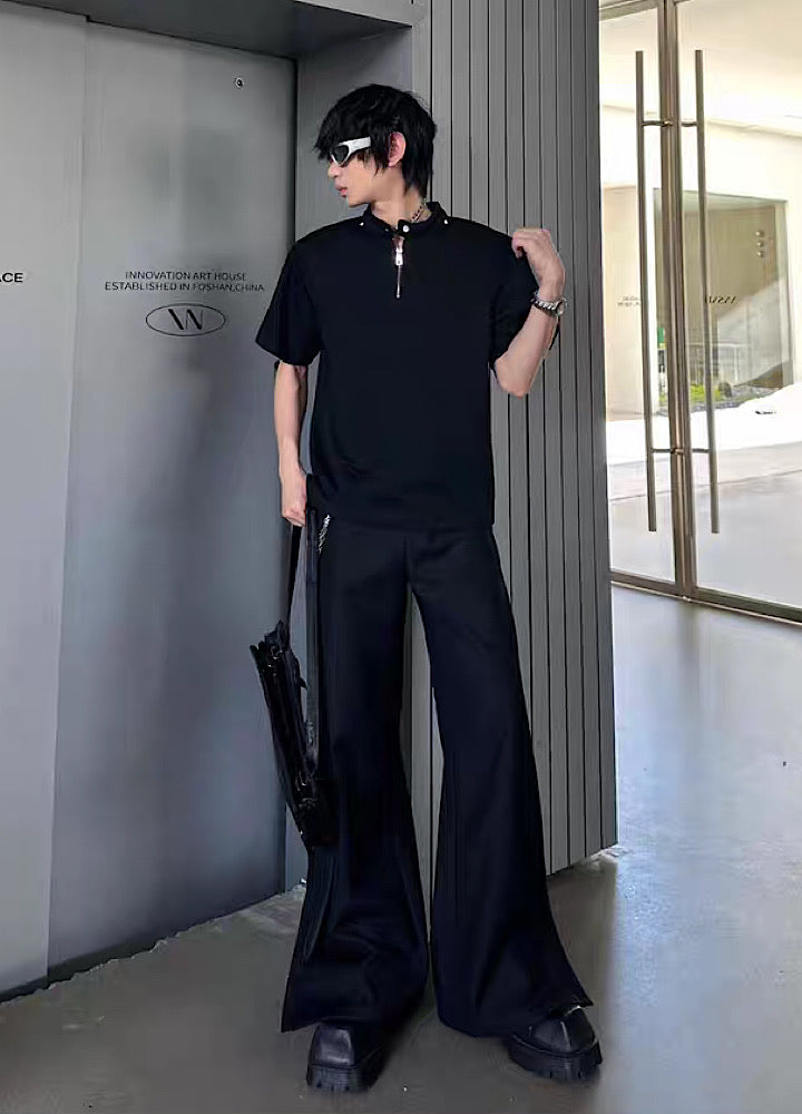 【MARTHENAUT】Straight flare silhouette cool black simple slacks pants  MH0073