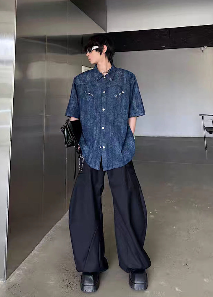 【MARTHENAUT】Wide over balloon silhouette mode black slacks pants  MH0074