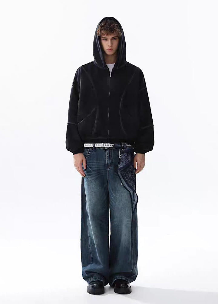 【MR nearly】Full wash line design full zip over hoodie  MR0169