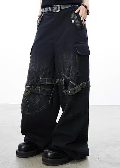 【0-CROWORLD】High wide silhouette belt knee look denim pants  CR0076