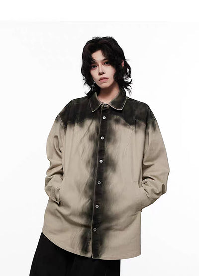 【0-CROWORLD】Vintage dirty style design processed blond long sleeve shirt  CR0077