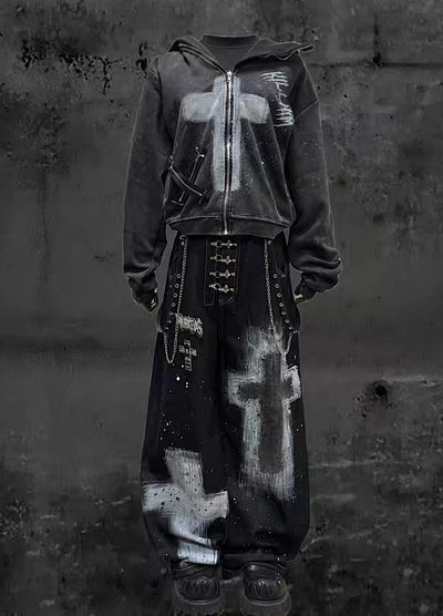 【Miub】Front cross design remake form full zip short length hoodie  MB0011