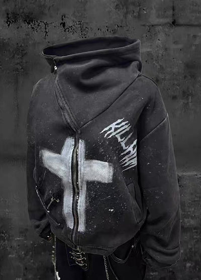 【Miub】Front cross design remake form full zip short length hoodie  MB0011