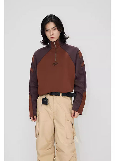 [People Style] Double bicolor multi-design half-zip sweater PS0015