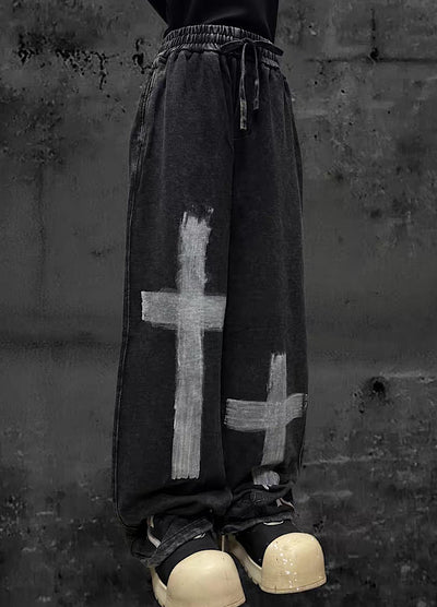 【Miub】Double cross design muted wash color sweatpants  MB0012