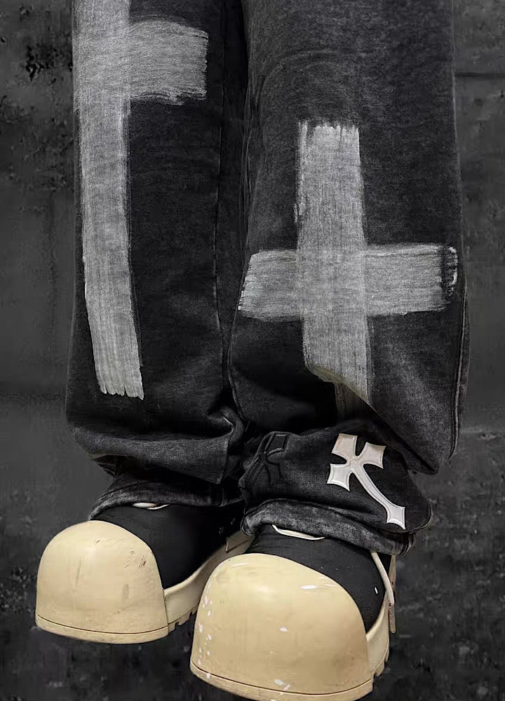 【Miub】Double cross design muted wash color sweatpants  MB0012