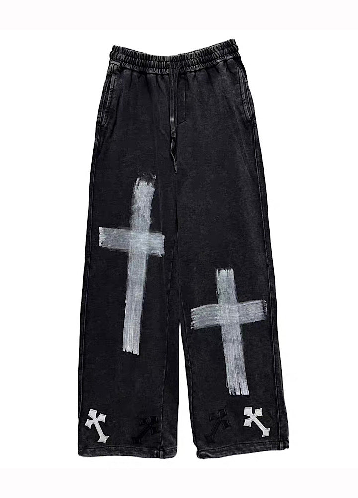 【Miub】Double cross design muted wash color sweatpants  MB0012