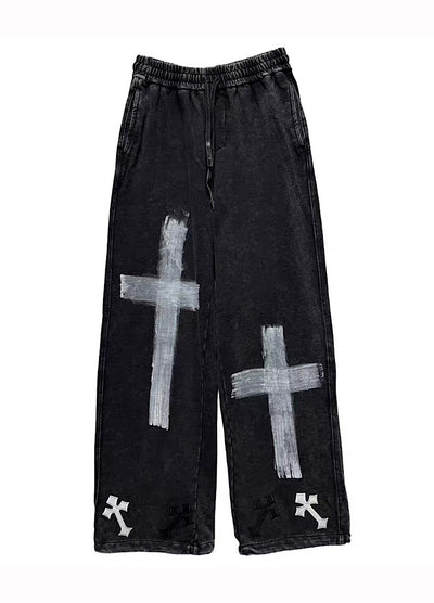 【Miub】Double cross design muted wash color sweatpants  MB0012