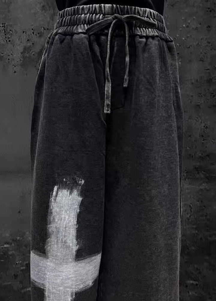 【Miub】Double cross design muted wash color sweatpants  MB0012