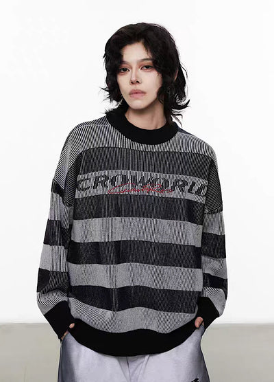 【0-CROWORLD】Brand logo transparent border design knit sweater  CR0078