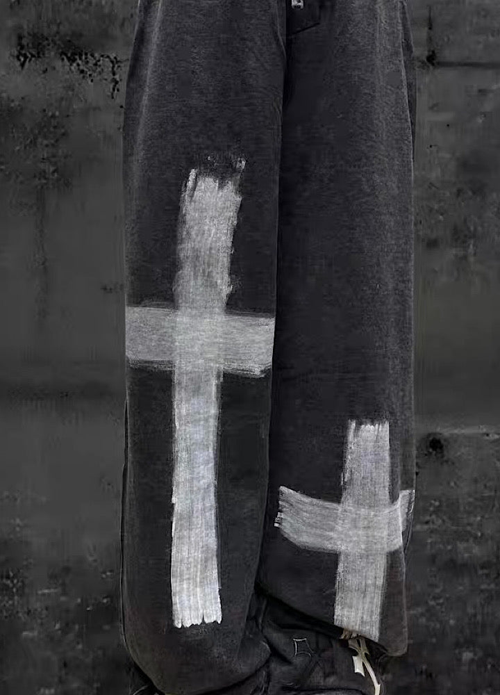 【Miub】Double cross design muted wash color sweatpants  MB0012