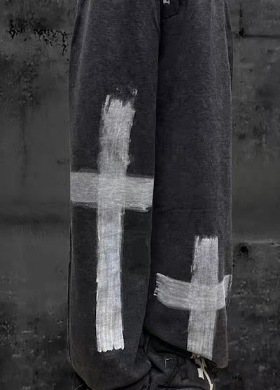 【Miub】Double cross design muted wash color sweatpants  MB0012