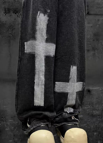 【Miub】Double cross design muted wash color sweatpants  MB0012