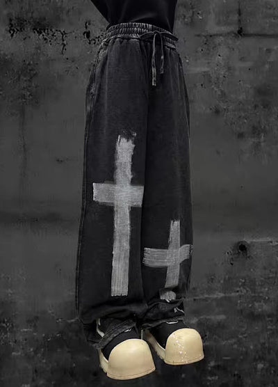 【Miub】Double cross design muted wash color sweatpants  MB0012