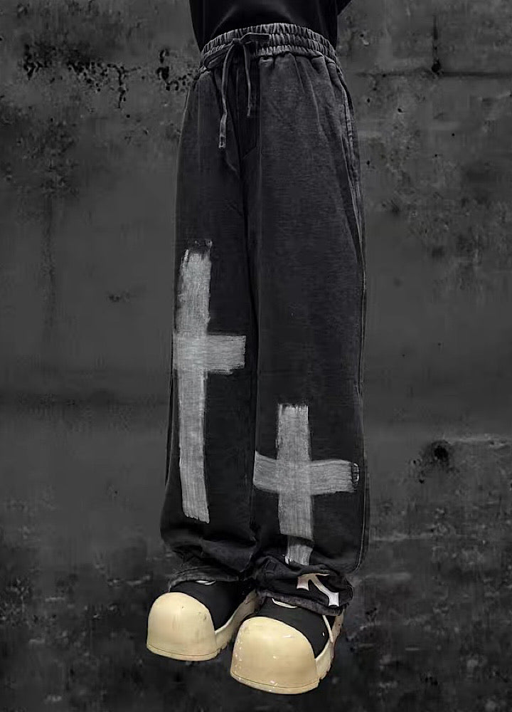 【Miub】Double cross design muted wash color sweatpants  MB0012