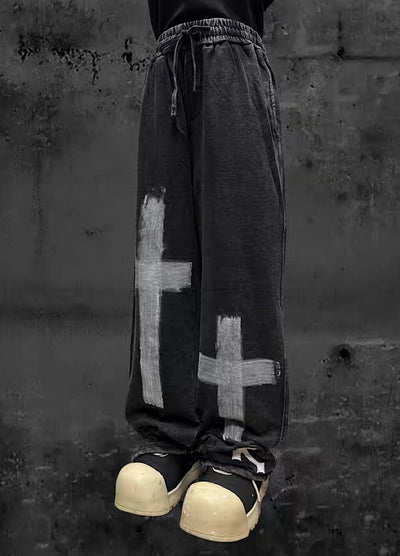 【Miub】Double cross design muted wash color sweatpants  MB0012