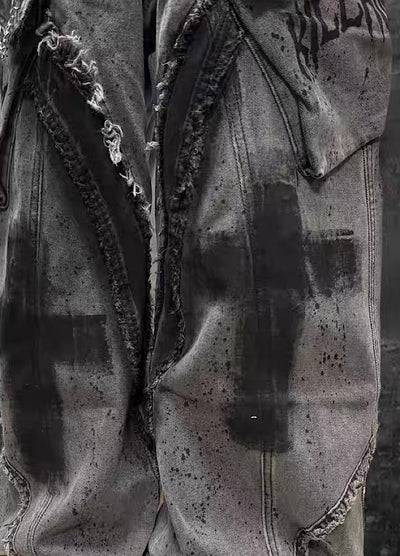 【Miub】Cross painted double design dull gray cargo denim pants  MB0013