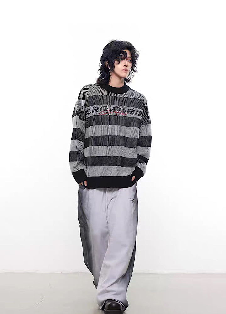 【0-CROWORLD】Brand logo transparent border design knit sweater  CR0078
