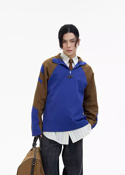【People Style】Double bicolor multi-design half-zip sweater  PS0015