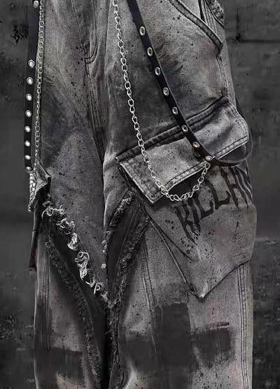 【Miub】Cross painted double design dull gray cargo denim pants  MB0013