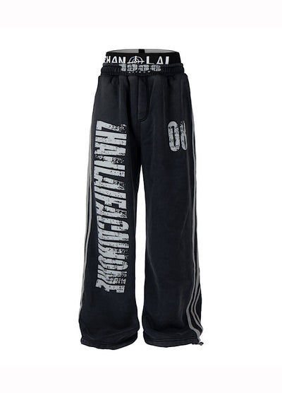 【Blacklists】Monotone base initial design side line washed sweatpants  BL0072