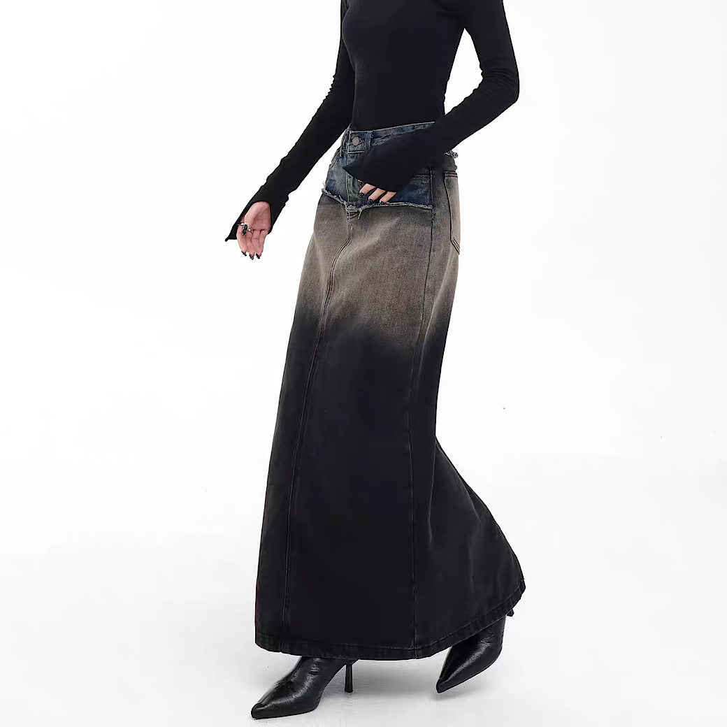 [EDX] Gradient wash straight silhouette denim skirt EX0013