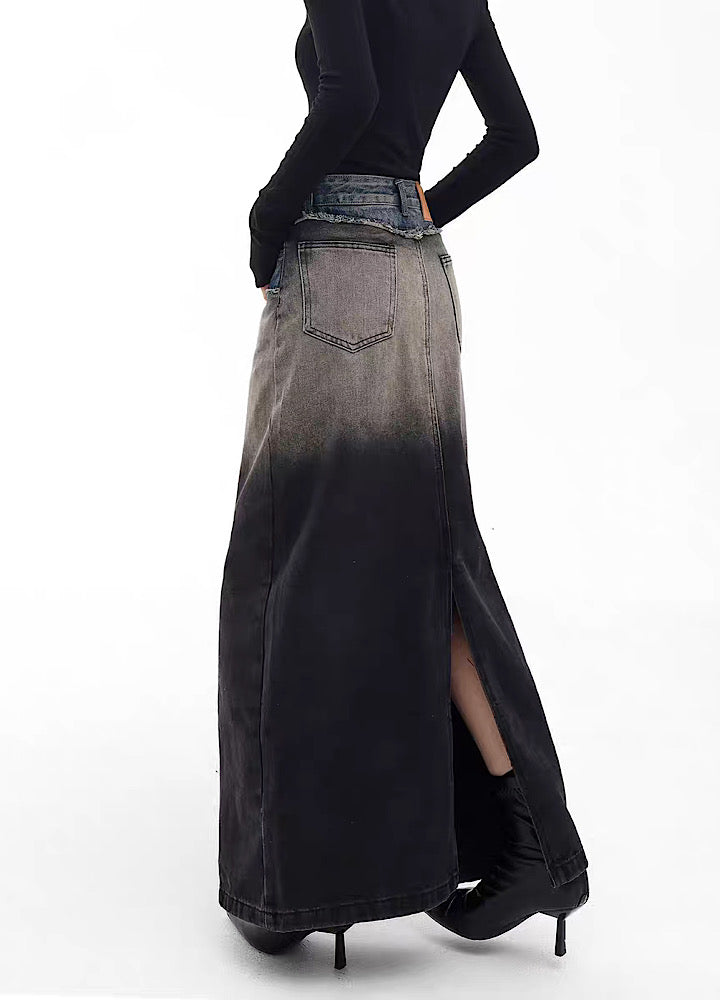 【EDX】Gradient wash straight silhouette denim skirt  EX0013