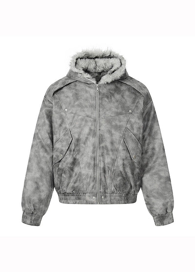 【MR nearly】Gray base wash full-zip fur hoodie jacket  MR0165