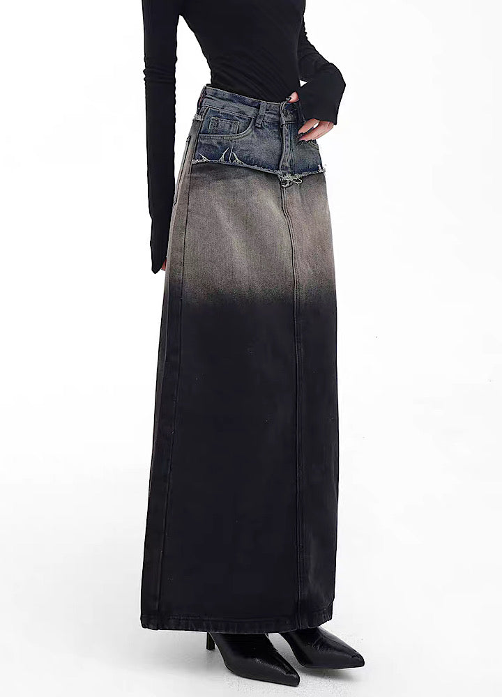 【EDX】Gradient wash straight silhouette denim skirt  EX0013