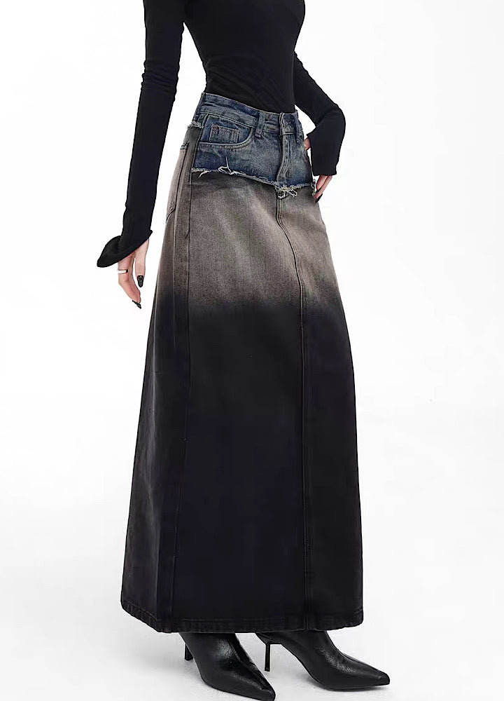 [EDX] Gradient wash straight silhouette denim skirt EX0013
