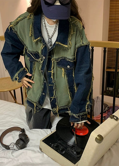 【YOBOPA】Chijire Full High Damage Distressed Ambi Denim Jacket  YP0001