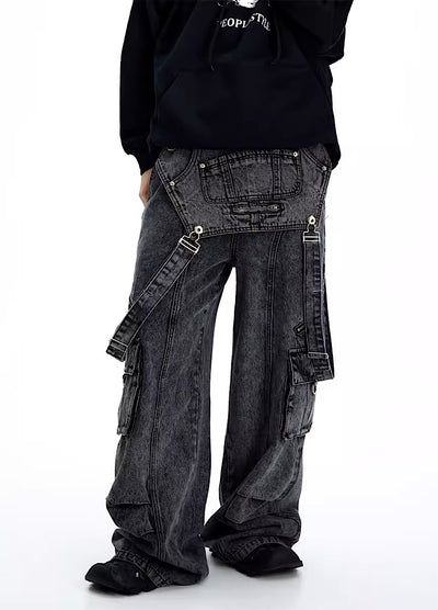 【People Style】2way type multi-over suspender plus all denim pants  PS0018