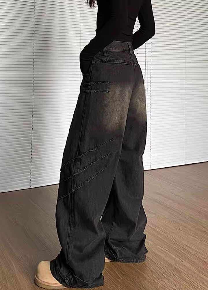 【Apocket】Normal dull wash color black denim pants  AK0012