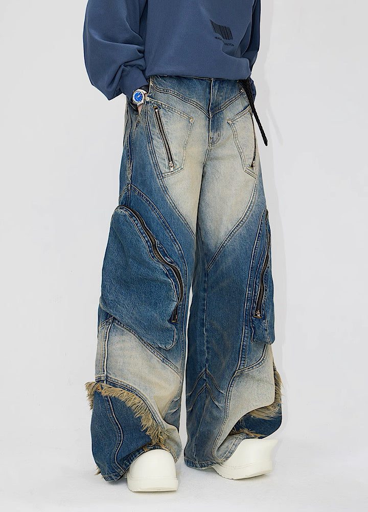 【People Style】Hyper wide silhouette gimmick up design card denim  PS0020