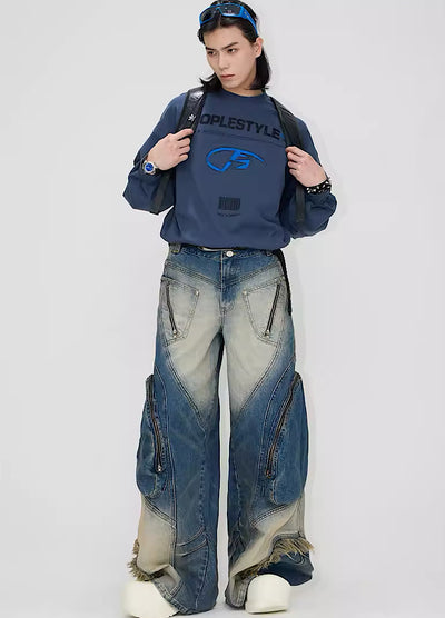【People Style】Hyper wide silhouette gimmick up design card denim  PS0020