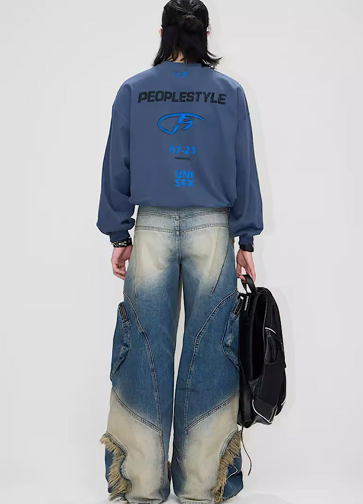 【People Style】Hyper wide silhouette gimmick up design card denim  PS0020