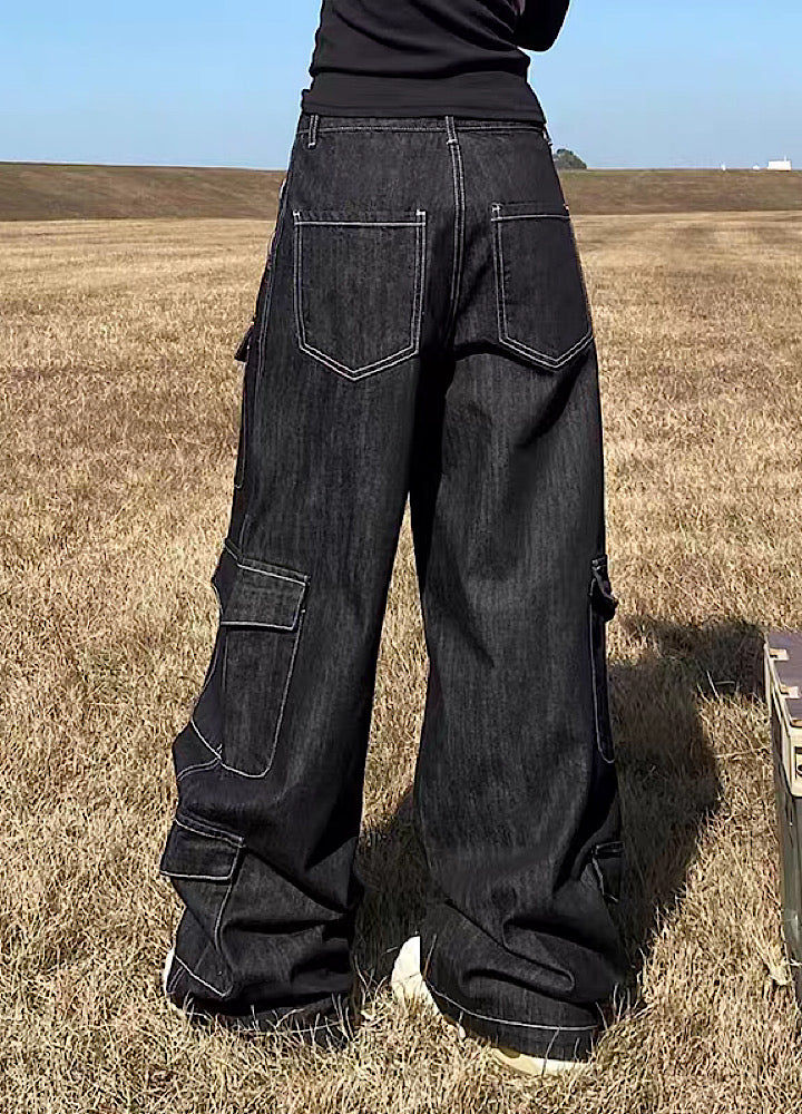 【Apocket】Normalized multiple pocket design denim overcargo pants  AK0015