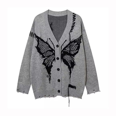 [ROMECL] Flapping butterfly design fringe distressed cardigan RM0004