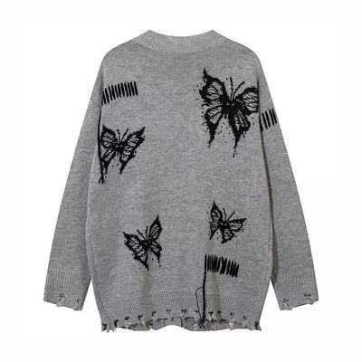 [ROMECL] Flapping butterfly design fringe distressed cardigan RM0004